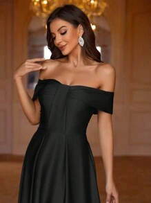 SHEIN Belle 纯色露肩 A 字形伴娘礼服（成人）舞会礼服女士正式