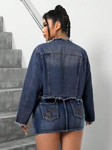 SHEIN ICON 大碼女裝牛仔夾克 - 深色水洗藍 - 查看 2