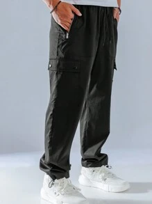 多功能口袋戶外男士貨物褲 - 黑色 - 查看 3