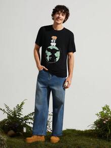 SHEIN Earth Day Fanverse Picks Men Cartoon Graphic Tee - Black - View 8