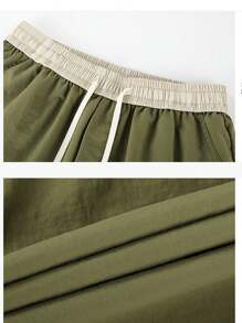 Herren Lässige Shorts Mit Kordelzug-taille Und Atmungsaktivem Material Für Den Sommer - Armeegrün - Übersicht 3