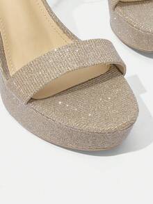 Scarpe donna con tacco alto, sandali con plateau impermeabili, punta tonda, tacco a spillo e cinturino per la primavera e l\"estate - Dorato - Visualizzare 10