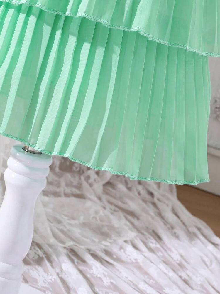 Baby Girl's Color Block Dress With Bow Decorations & Ruffled Tiers