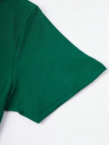 Manfinity Homme 男士圓領印花休閒短袖t恤,春季/夏季 - 墨綠色 - 查看 4