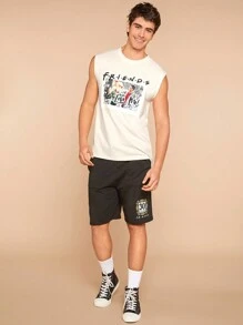 FRIENDS X SHEIN Men's Summer "You Love Me" Classic Slogan Humorous Print Casual Apricot Top - Apricot - View 4