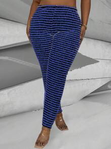 EMERY ROSE 女士大尺碼時尚條紋緊身褲 - 藍色 - 查看 3