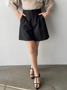 FRIFUL Của phụ nữ Đúng mốt Textured Đen Giải trí Quần short - màu đen - Xem 3