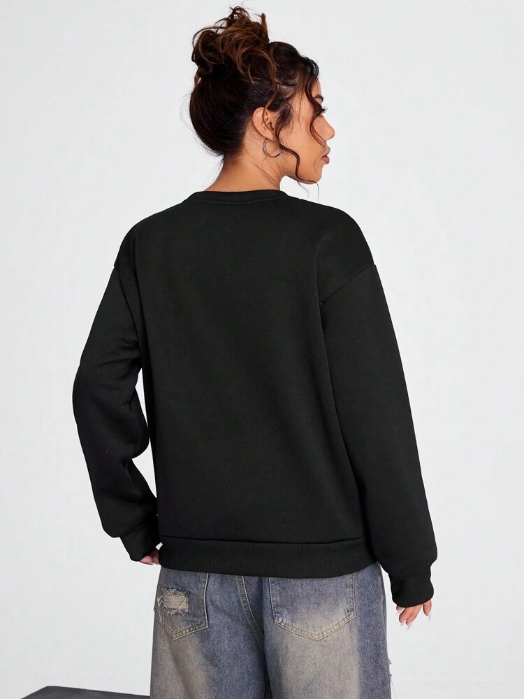 Women's Casual Portrait & Letter Print Loose Fit Dropped Shoulder Round Neck Sweatshirt Autumn And Winter