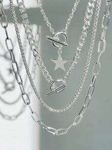 ROMWE Goth 4 Piezas/set Collares Colgantes De Estrella De Estilo Punk De Moda - Plateado - Ver 3
