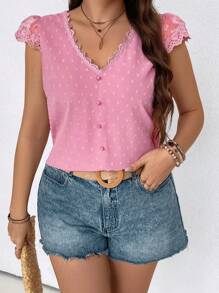 SHEIN LUNE 大尺碼女時尚甜粉紅圓點襯衫 - 粉色 - 查看 5