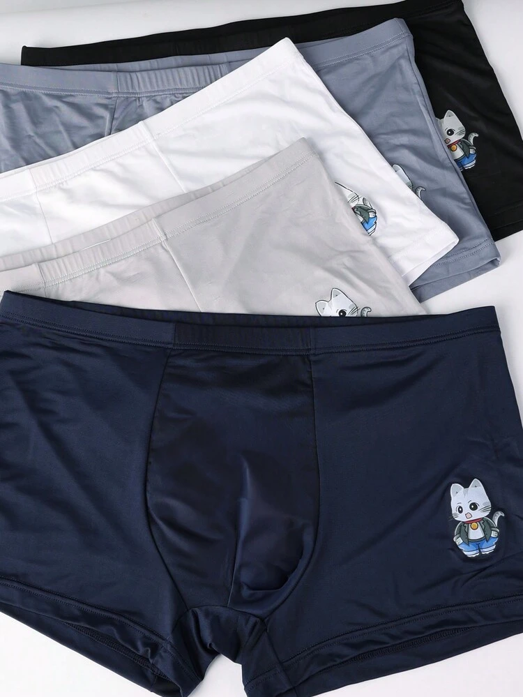 Men's Solid Color Cartoon Printed Boxer Shorts (5pcs/Set)