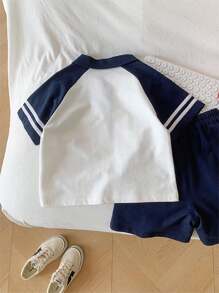 Young Boy Color-Block Short Sleeve T-Shirt And Shorts Set For Summer