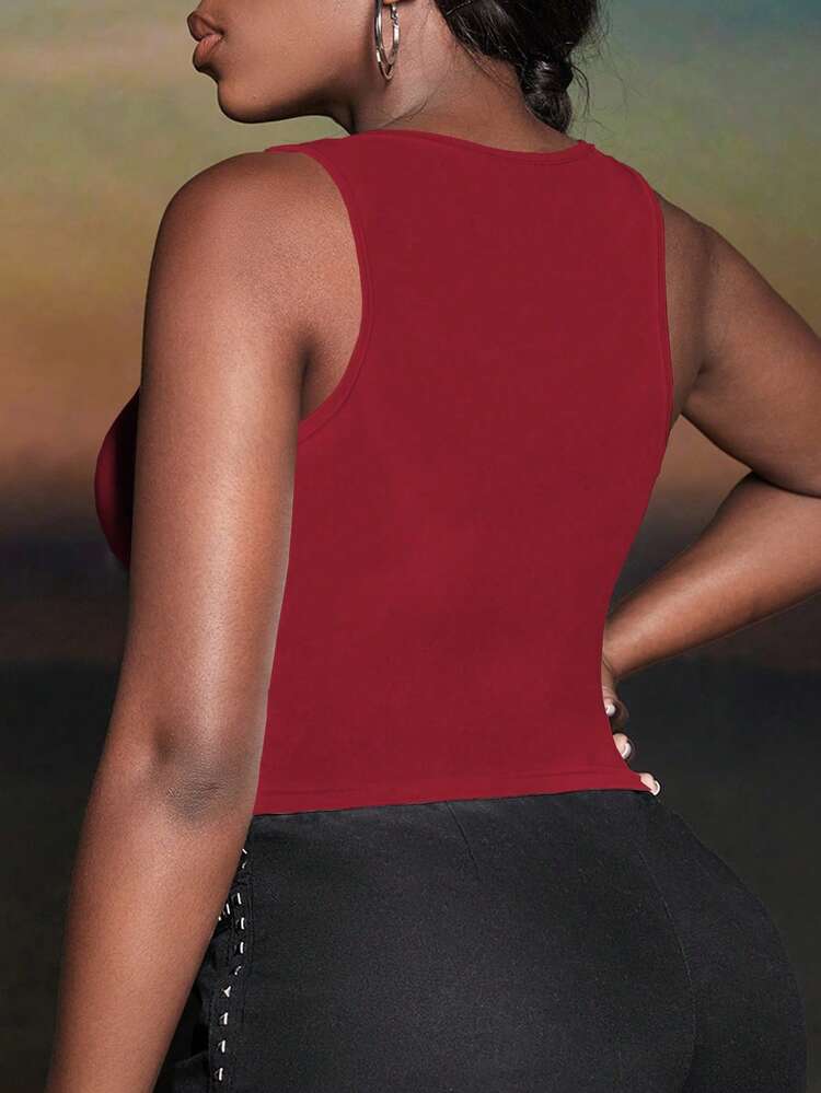 Plus Size Slim Fit Crop Top With Letter Print