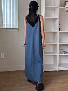 DAZY 纯色牛仔露肩连衣裙太阳裙 - 中等水洗藍 - 查看 5