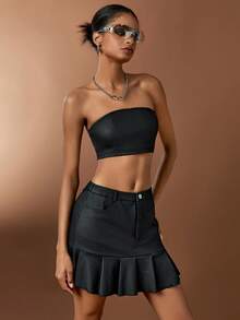 Forever 21 Women's Summer Black Coated Strapless Top And Pleated Skirt Set - Black - View 3