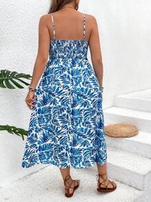 SHEIN VCAY Kích thước lớn Của phụ nữ Mùa hè Kỳ nghỉ Giải trí Nhiệt đới Thực vật In Xu hướng: Cắt giảm Váy Dây - Màu xanh lam - Xem 2