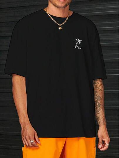 Manfinity RSRT 男士加大碼棕櫚樹印花短袖t恤