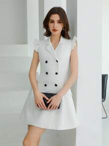 GENKIRA NỮ Mùa hè Không tay Thanh lịch Áo vest Với Hoa sen Vai Và Bộ đồ Vòng cổ Cho công việc Commute - trắng - Xem 3