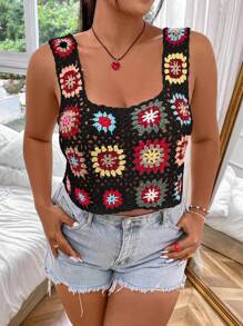 Sunnyshic Thêu Knit ngọn Đối với phụ nữ Kích thước lớn - Nhiều màu - Xem 5