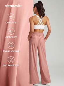 GLOWMODE Pantalones ligeros de pierna ancha con bolsillos VitalSwift, de secado rápido y transpirables para uso diario y casual en verano - Rosa vieja - Ver 4