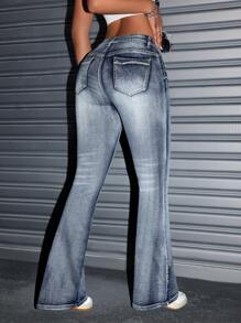 SHEIN ICON Low-Rise Slim Fit Flared Jeans - Medium Wash - View 2