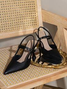 Ladies' Fashionable Pointed Flat End Stiletto Heels Low Vamp Sexy Black Pumps Valentines