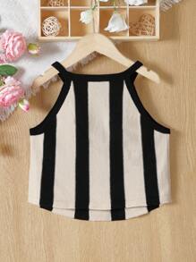 Teen Girl Striped Halter Sweater For Summer - Black and White - View 2