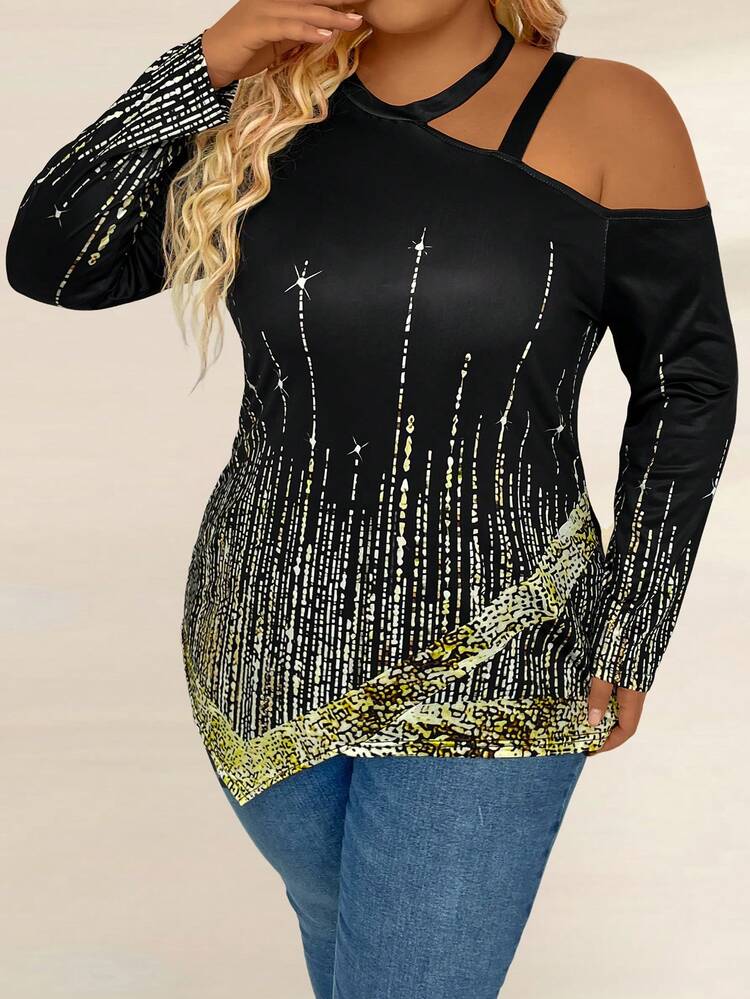 Plus Size Asymmetrical Neckline And Hem T-Shirt