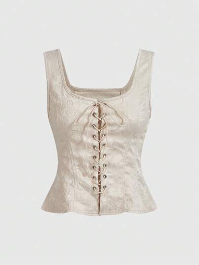 Fairycore Elegante estilo de palacio de primavera Diseño de corbata Retro Versátil Delgado Elástico Jacquard Sujetador y Camisola para Mujer