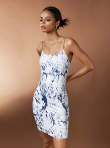 Forever 21 Vintage Printed Cami Dress With Basic Knitted Cardigan Two Pieces Set - Blue - View 1