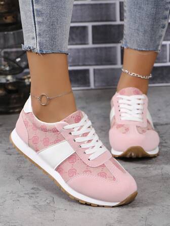 女士新款公主与仙女刺绣花卉印花复古英伦风运动鞋，轻便户外休闲学生软底防滑跑步鞋
