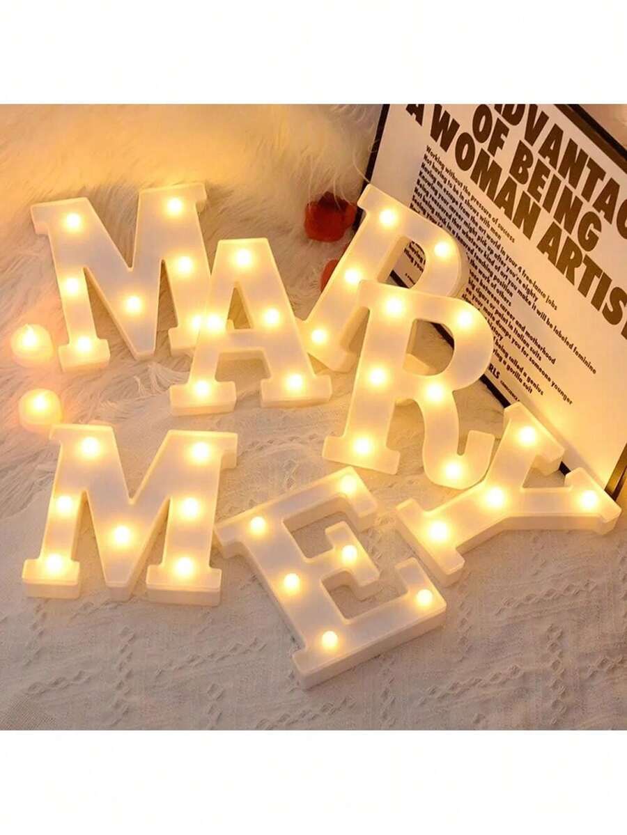1個白色燈帶,帶有led字母/字母和數字字符,用於diy、婚禮、生日、情人節和派對裝飾