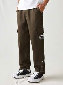 Manfinity VCAY Lässige Herren Gewebte Lange Hose Mit Slogan-druck