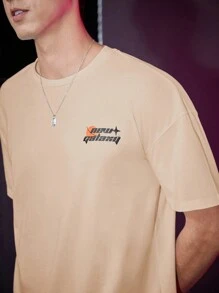 Manfinity VCAY 1pc Letter Graphic Drop Shoulder Loose Tee - Apricot - View 5