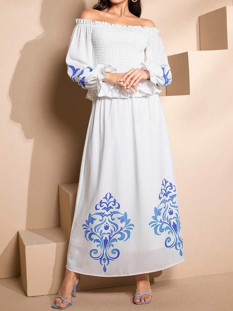 Women's Positioning Print Off Shoulder Top And Skirt Set 2 Pieces Set