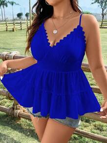 Sunnyshic Grote maten Kant Gesptitste Halter top Met Zoom En Aangesnoerd Taille