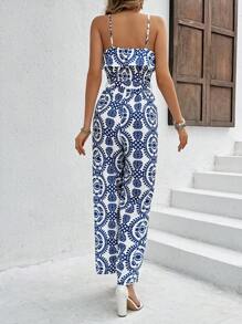 Breezaya 無袖細肩帶全印花連身褲（隨機剪裁圖案）