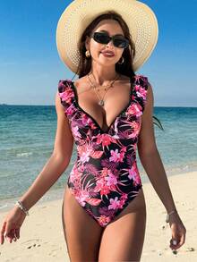 Swim Vcay 女士花卉和植物印花單片泳衣,內置不可拆卸胸墊 - 彩色 - 查看 3