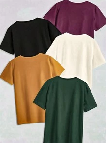 Calvaya Camiseta De Talla Grande Con Cuello Redondo, Manga Corta Y Color Sólido - Multicolor - Ver 2