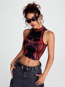 Coolane 星星和字母圖案小高領短款背心 - 彩色 - 查看 5