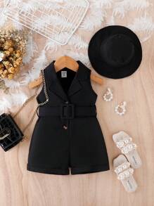 Áo liền quần không tay kiểu dáng đơn giản màu trơn cho bé gái - màu đen - Xem 1