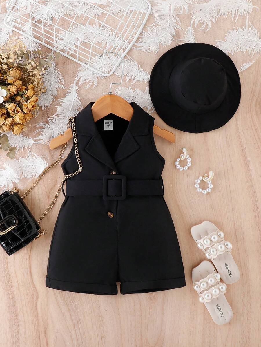 Áo liền quần không tay kiểu dáng đơn giản màu trơn cho bé gái - màu đen - Xem 1