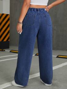 SHEIN ICON Plus Size Step Waistband Jeans - Medium Wash - View 2