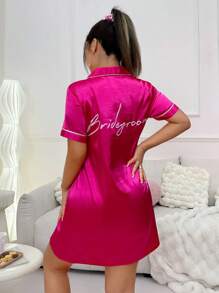 Ladies' Color-Block Printed Chemise Pajama Dress With Lace Trim Luxe Loungewear, Vacation