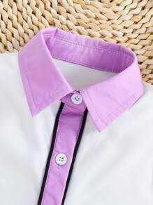 SHEIN Young Girl Color Block Patchwork Collar Sleeveless Top For Spring And Summer - Purple - View 3