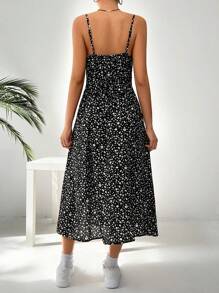 SHEIN EZwear Women's Floral Print Fashionable Strappy Dress For Spring And Summer - Black - View 4