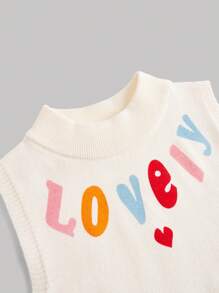 SHEIN Qutie Women's Long Sleeve Knitted Top With Stand Collar And Heart & Letter Print