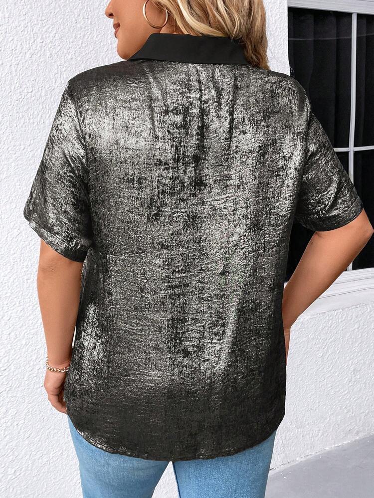 Plus Size Women's Fashionable Short Sleeve Button Down Shirt