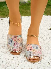 女性撞色露跟時尚夏天平底涼鞋 - 彩色 - 查看 5