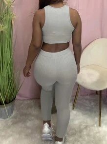 INAWLY Women's Simple Solid Color Vest And Long Pants 2-Piece Set